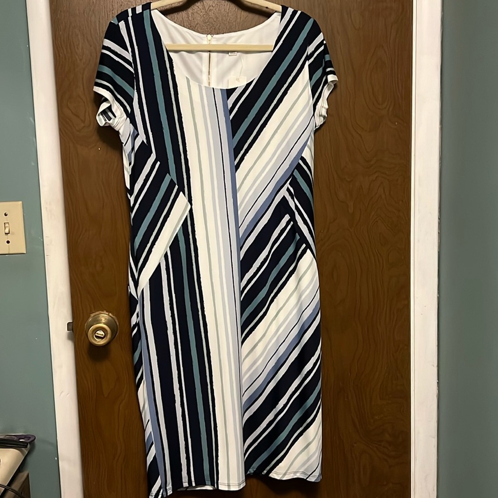 NWT Cato blue, green and white striped dress size L